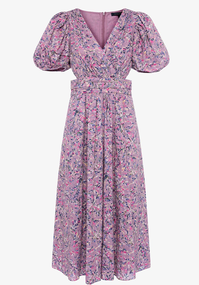 Flores Cotton V Neck Midi Dress