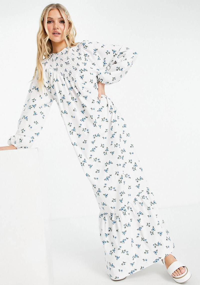 Shirred Neck Maxi Smock Dress With Pephem from ASOS Design