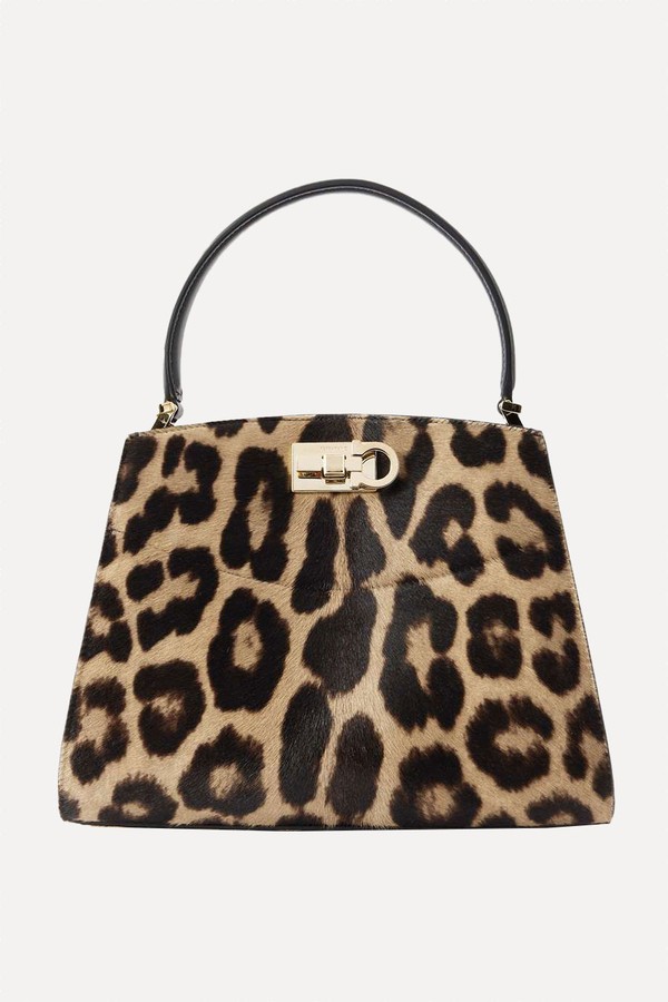 St. Box Leather-Trimmed Leopard-Print Pony Hair Tote from Ferragamo