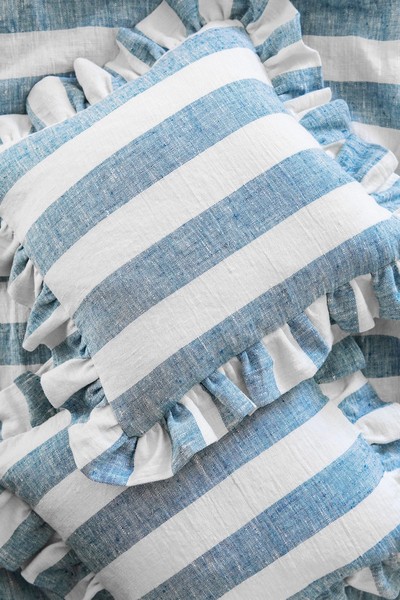 Blue Marine Linen Ruffle Cushion from Loral