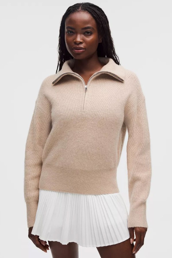 Alpaca-Blend Collared Half-Zip Sweater