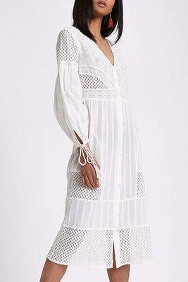 White Button Up Embroidered Dress