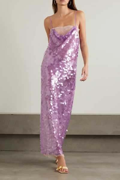 Kebi Lace-Trimmed Paillette-Embellished Mesh Maxi Dress ,£472 | Siedrés