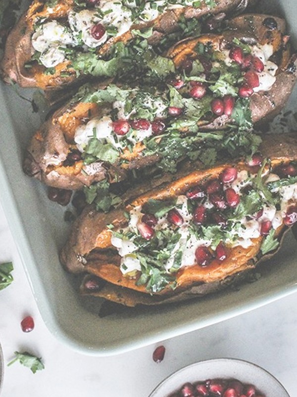 Mint & Yogurt Chickpea Stuffed Sweet Potatoes 