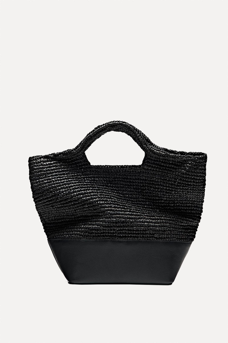 Natural Raffia Bag With Leather Base from Massimo Dutti