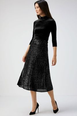 Pure Collection Black Sequin Midi Skirt from Next