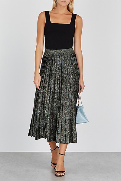 Nevada Metallic Stretch-Knit Midi Skirt from A.L.C