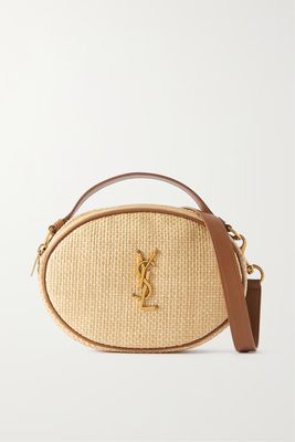 Cassandre Leather-Trimmed Embellished Raffia Shoulder Bag from Saint Laurent