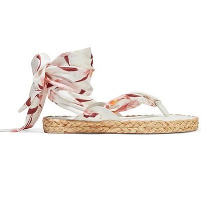 Scarf Tie Floral-Print Satin-Twill & Leather Espadrilles from Zimmerman