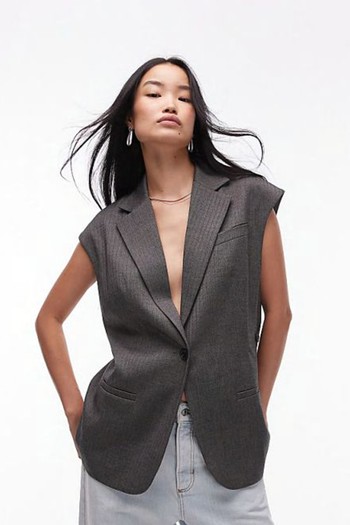 Sleeveless Herringbone Blazer from Topshop