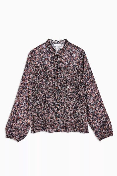 Pleat Neck Floral Blouse from Topshop