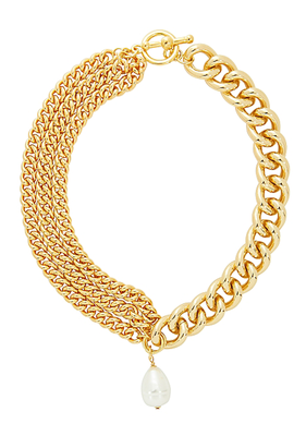 Faux Pearl-Embellished Gold-Tone Chain Necklace from Kenneth Jay Lane