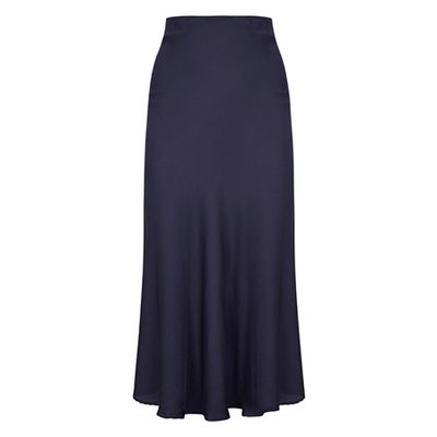 Zelda Navy Satin Midi Skirt from Velvet By Graham & Spencer