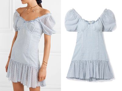 Catalina Off-The-Shoulder Checked Cotton-Voile Mini Dress from LoveShackFancy
