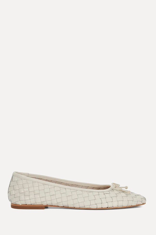 Heat Woven Leather Bow Detail Ballet Pumps