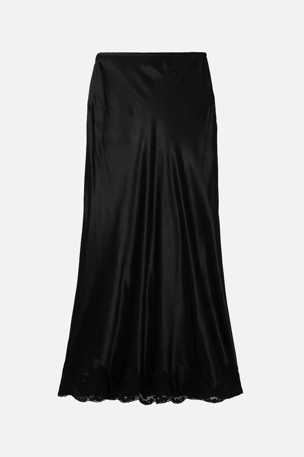 Crystal Scalloped Lace-Trimmed Satin Midi Skirt from Rixo