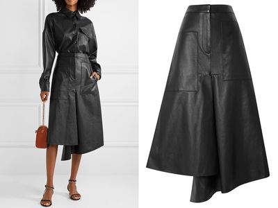 Tissue Asymmetric Leather Midi Skirt from Tibi