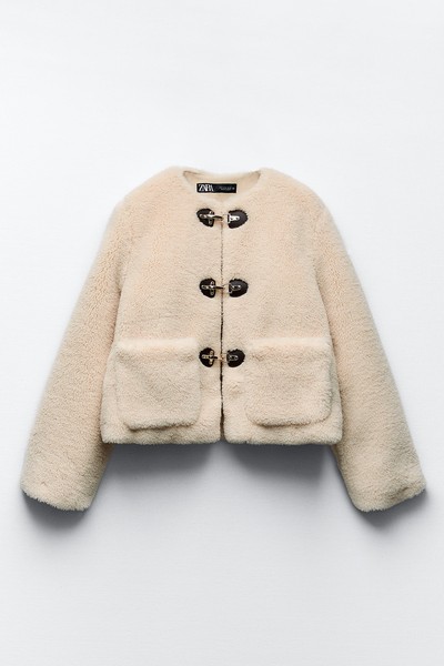 Faux Shearling Jacket With Lobster Clasps