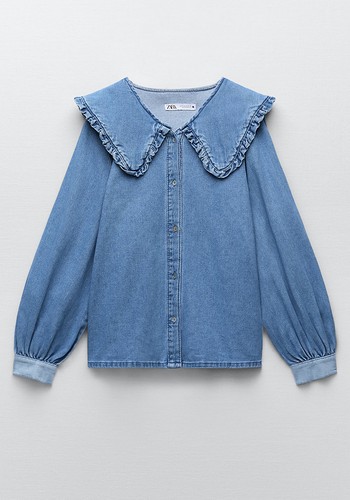 Denim Shirt With Peter Pan Collar from Zara