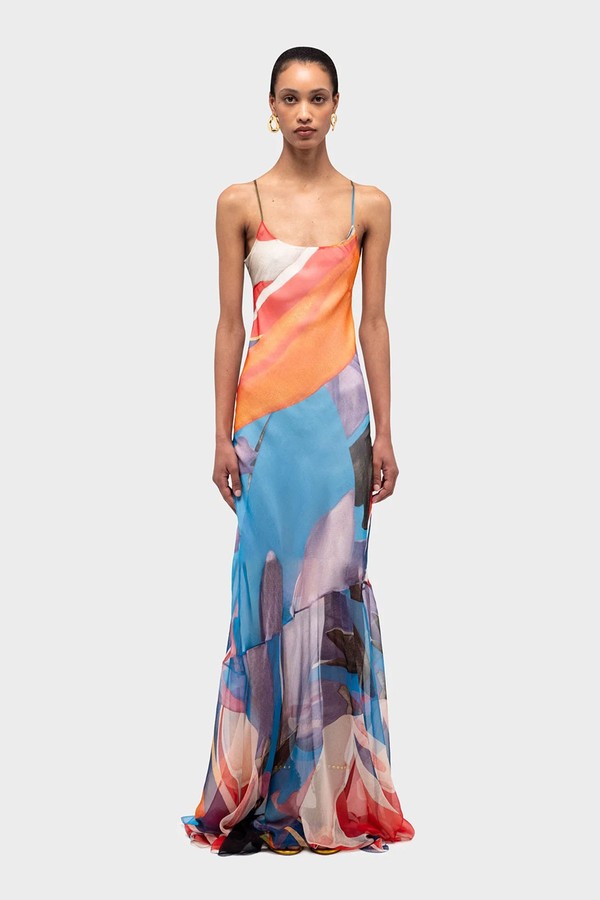 Palenque Flores Silk Long Dress