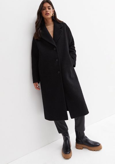 Black Bouclé Long Formal Coat
