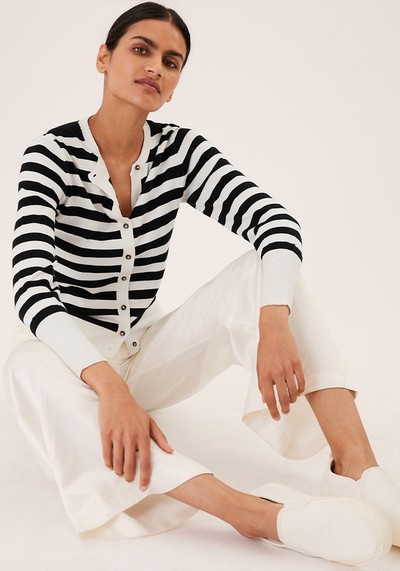 Striped Crew Neck Cardigan