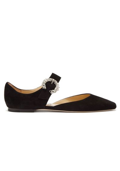 Gin Crystal-Embellished Mary-Jane Suede Flats from Jimmy Choo