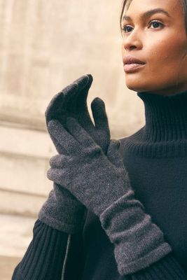 Cashmere Longline Gloves Flannel Grey 