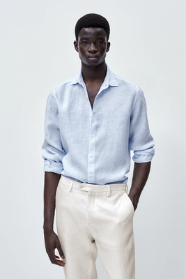 Slim Fit Micro-Stripe Linen Shirt from Massimo Dutti