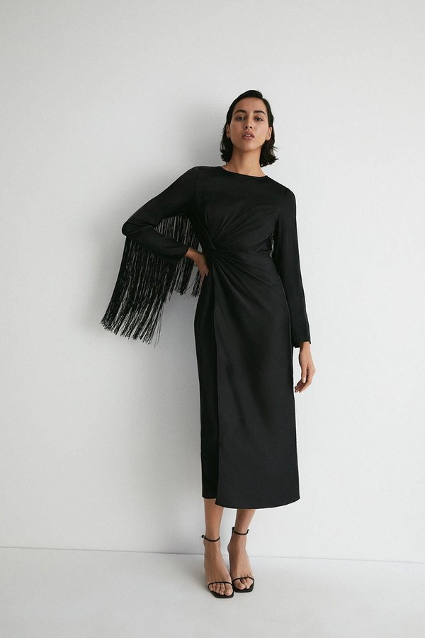 Fringe Sleeve Detail Midi Dress from Warehouse