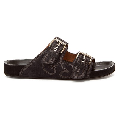 Lennyo Embroidered Double-Strap Suede Slides from Isabel Marant