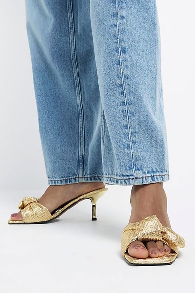 Ruched Bow Heeled Mule Sandals from River Island