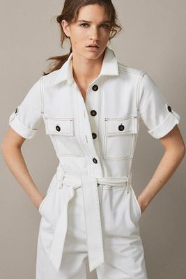 Cotton Jumpsuit with Top Stitching from Massimo Dutti