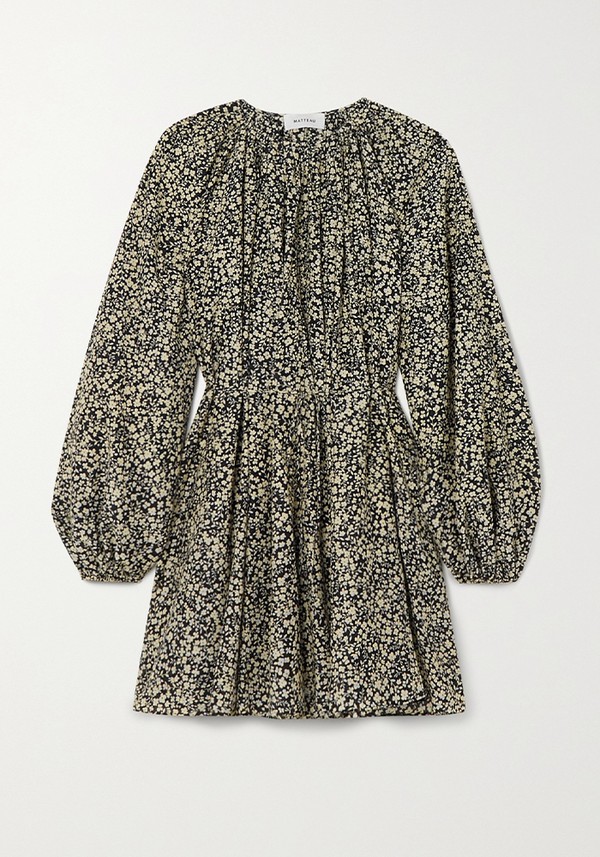 Floral Print Organic Cotton & Silk-Blend Mini Dress from Matteau