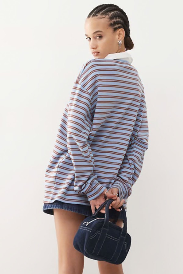 Stripey Oversized Collared Rugby Style Top from Edikted
