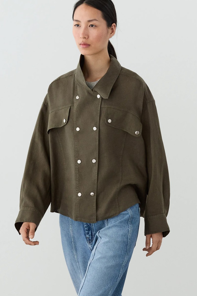 100% Linen Shirt With Snap Button Detail