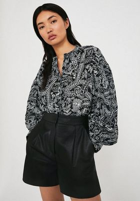 Paisley Floral Grandad Collar Top from Warehouse