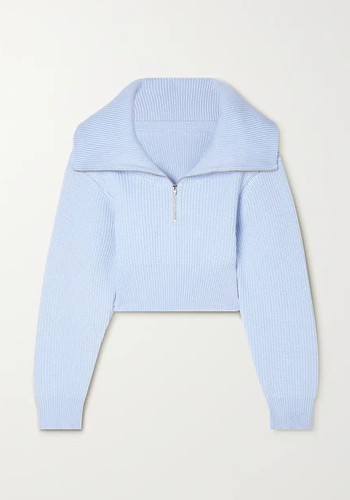 Risoul Cropped Ribbed Merino Wool Half-Zip Sweater from Jaquemus