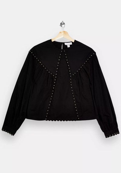 Black Stud Yoke Collar Top