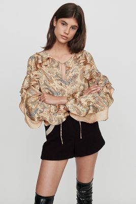 Burnout-Printed Ruffled Top from Maje