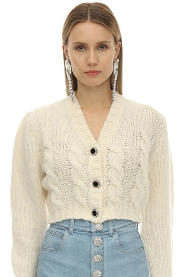 Cropped Waved Alpaca Wool Cardigan from Alessandra Rich