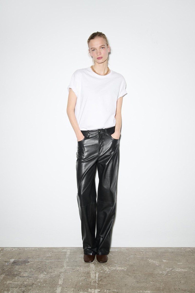 ZW Collection Limited Edition 100% Leather Straight-Leg Trousers from Zara