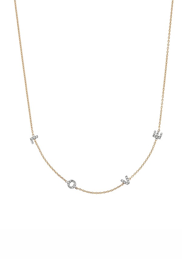 14ct Rose Gold & Diamond 'Love' Spaced out Necklace from Kismet By Milka