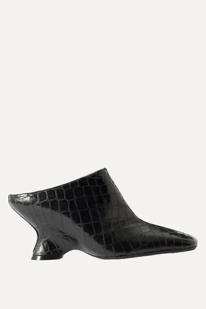 Croc-Effect Leather Wedge Mules from DRIES VAN NOTEN