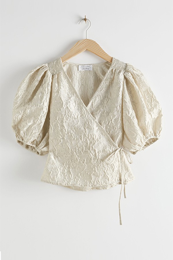 Jacquard Puff Sleeve Wrap Blouse from & Other Stories