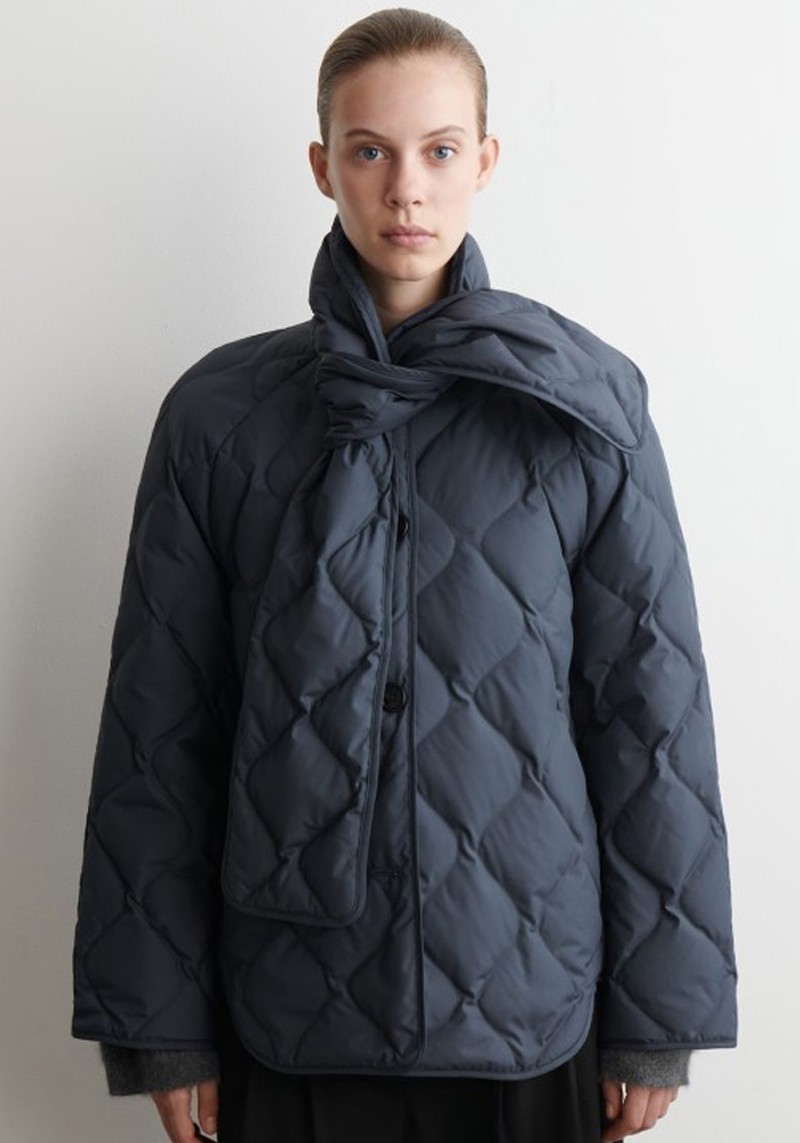 Scarf Detail Quilted Liner Jacket 