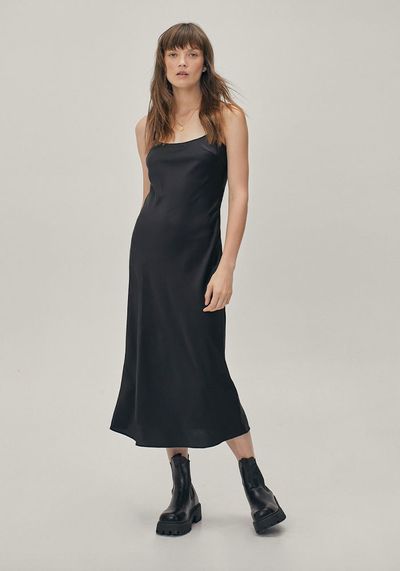 Recycled Square Neck Strappy Midi Slip Dress