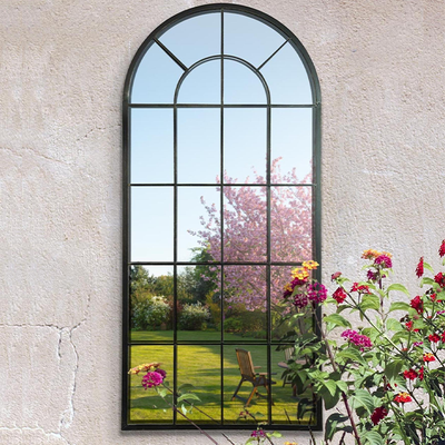 Large Black Multi Panelled Arched Outdoor Garden Window