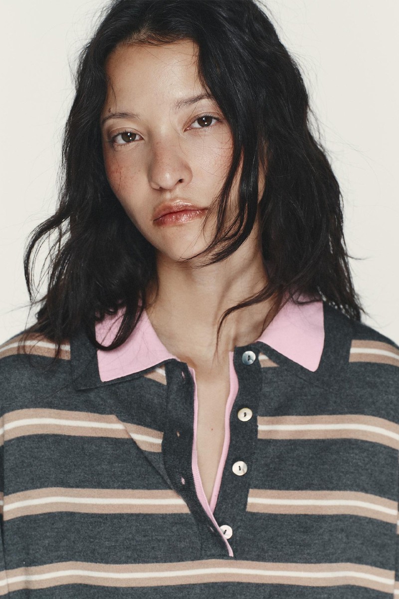 Striped Combined Knit Polo Shirt