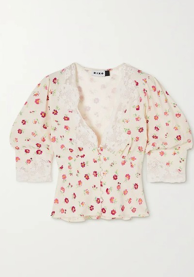 Amanda Cropped Lace-Trimmed Floral-Print Blouse from Rixo